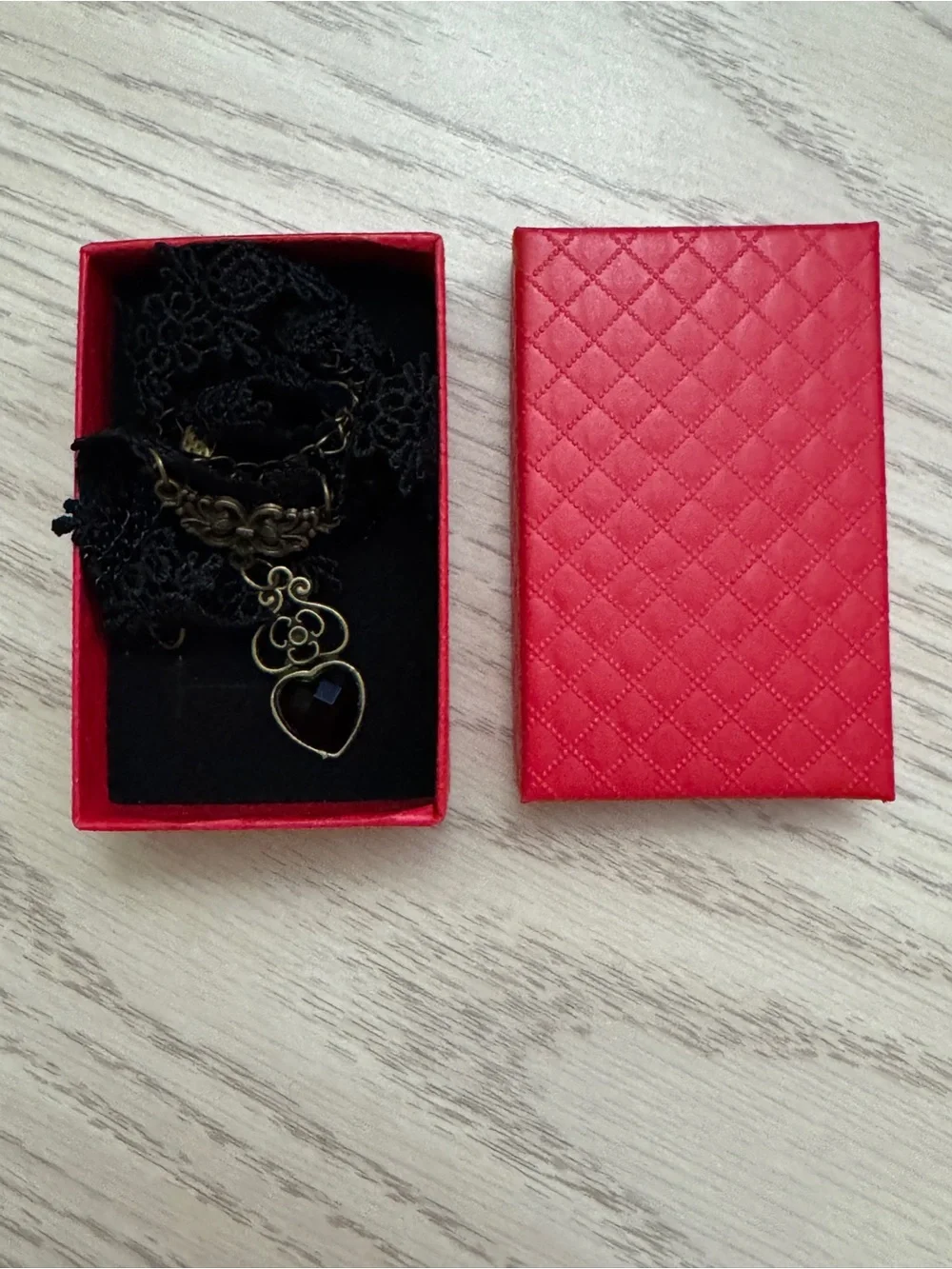 Black Floral Lace Choker Necklace with Heart Pendant
